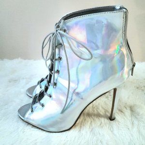 Silver Peep Toe Booties